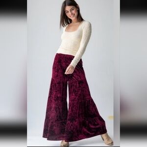 NATURAL LIFE Burgundy Velvet Wide-Leg Pants